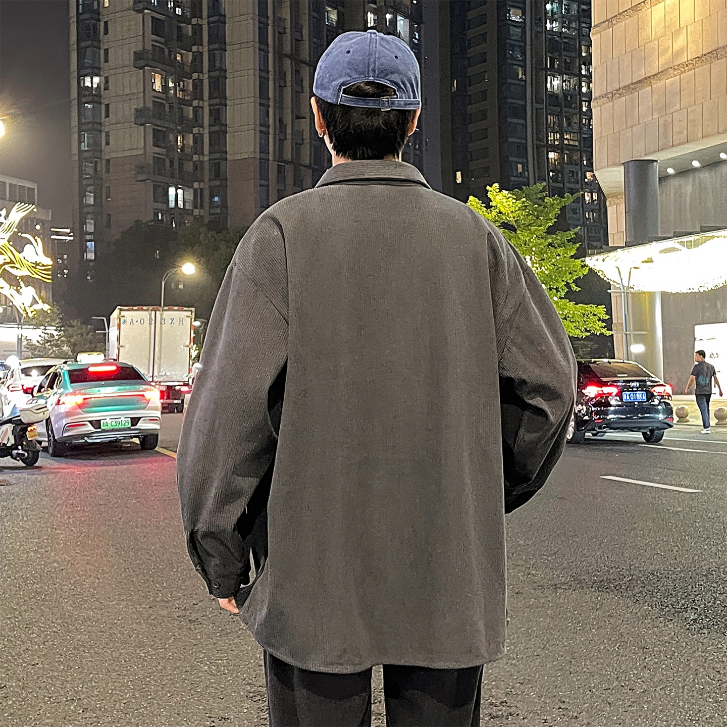 左岸 港风潮流简约百搭春秋上衣休闲宽松舒适透气纯色灯芯绒衬衣潮牌翻领开衫薄款外套衬衫 男款