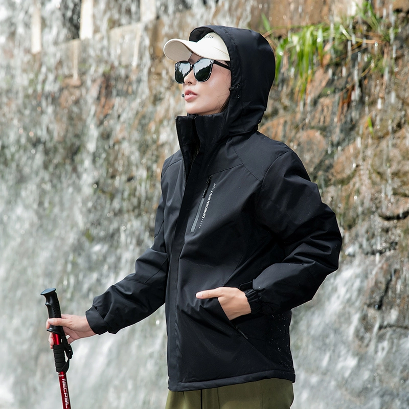 左岸 时尚拼色防风防水连帽可拆卸运动休闲徒步工装登山服简约户外机能恒温蓄热宽松舒适轻便百搭耐用石墨烯保暖加厚夹克外套棉服 女款