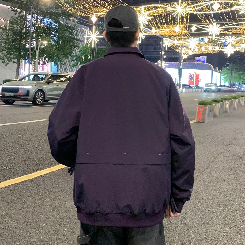 左岸 港风时尚潮牌百搭纯色开衫翻领上衣休闲宽松舒适春秋季防风外套夹克 男款