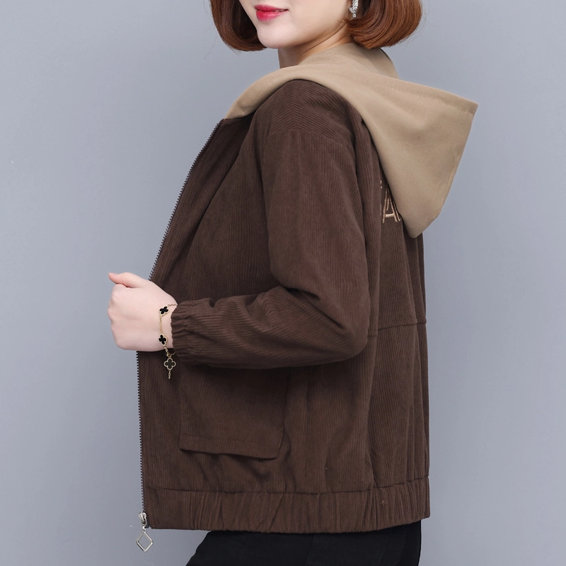 左岸 时尚简约美式潮流女士百搭长袖夹克设计立领背后字母印花舒适柔软宽松透气亲肤遮肉洋气减龄休闲户外运动日常通勤绒感外套 女款