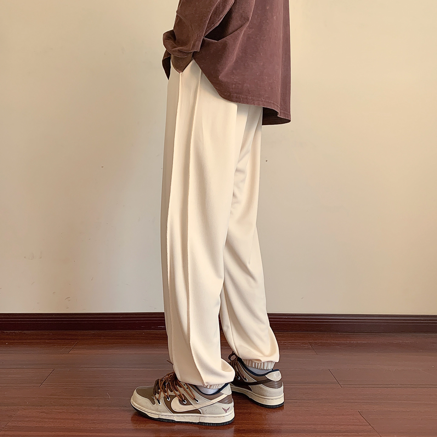 左岸 青少年港风帅气潮流字母印花卫裤宽松柔软舒适透气束脚裤垂感轻便哈伦长裤春秋休闲裤 男款