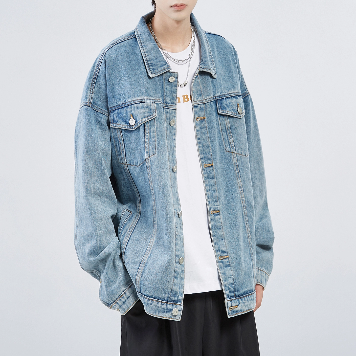 左岸 春秋青少年美式复古工装休闲宽松潮牌夹克百搭上衣牛仔外套 男款