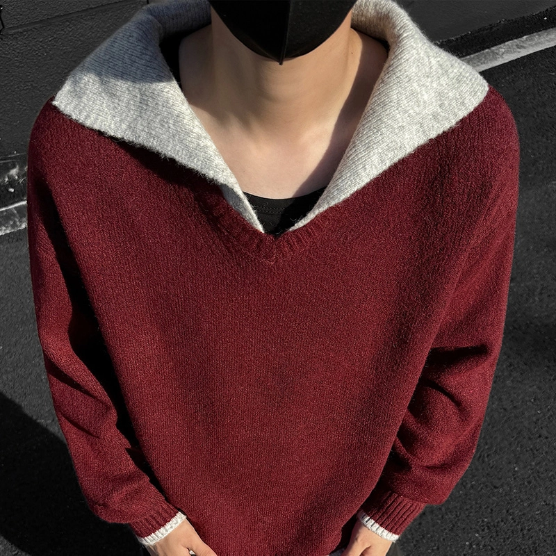 左岸 港风潮牌休闲时尚高级感春秋上衣设计感拼色拼接海军领保暖秋冬内搭打底衫针织衫 男女同款