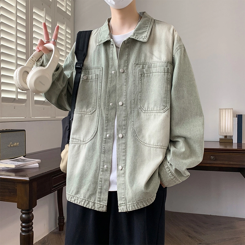 左岸 春秋季美式复古做旧水洗时尚潮流百搭开衫上衣休闲宽松舒适潮牌牛仔外套工装风夹克 男款