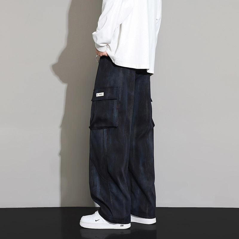左岸 青少年港风时尚潮流休闲涂鸦满印宽松加肥加大码直筒长裤柔软舒适轻便透气垂感阔腿裤春秋季工装裤 男款