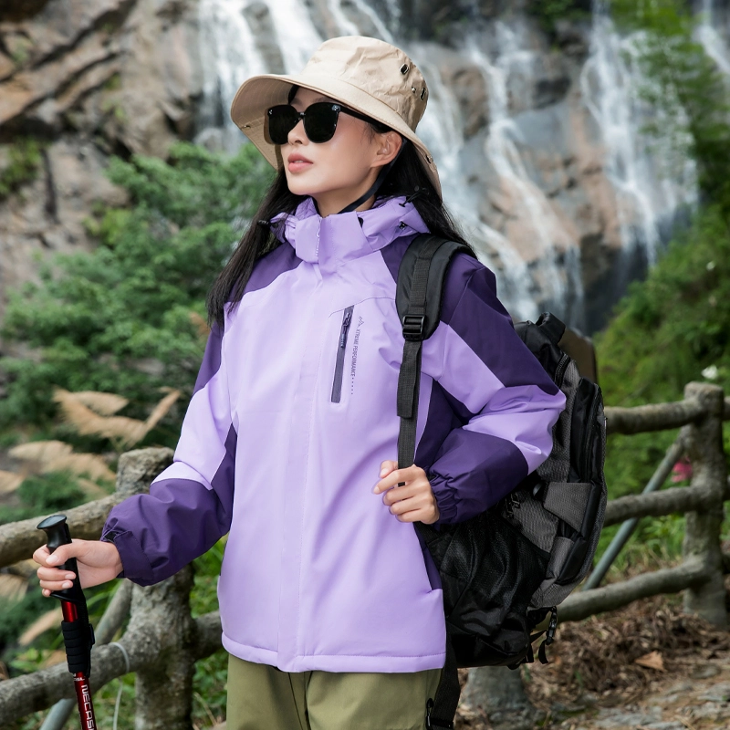左岸 时尚拼色防风防水连帽可拆卸运动休闲徒步工装登山服简约户外机能恒温蓄热宽松舒适轻便百搭耐用石墨烯保暖加厚夹克外套棉服 女款