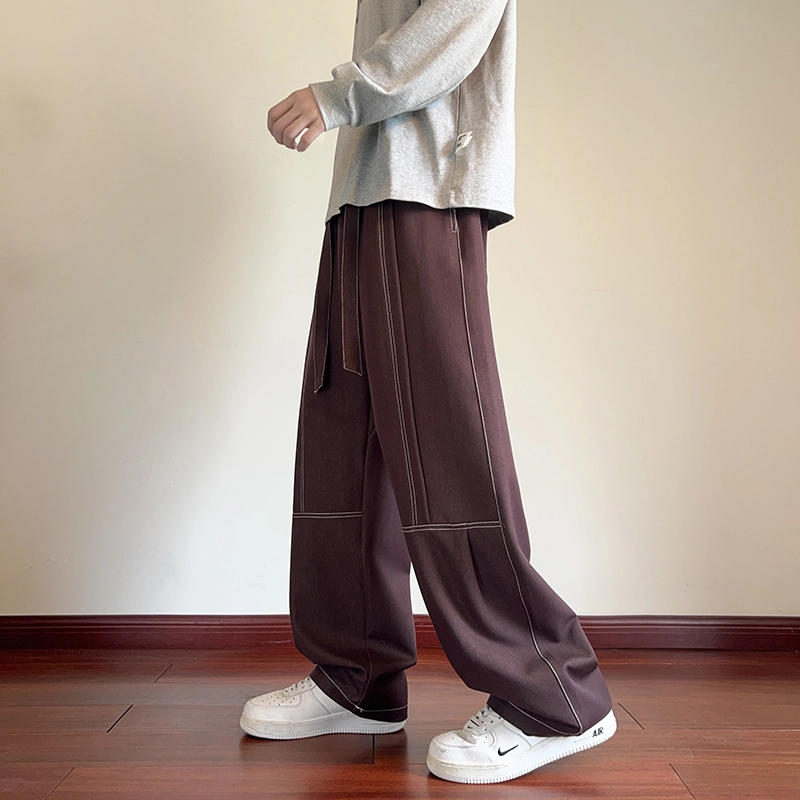 左岸 春秋季青少年港风潮流宽松加肥加大码直筒垂感长裤休闲显高显瘦阔腿裤牛仔裤 男款