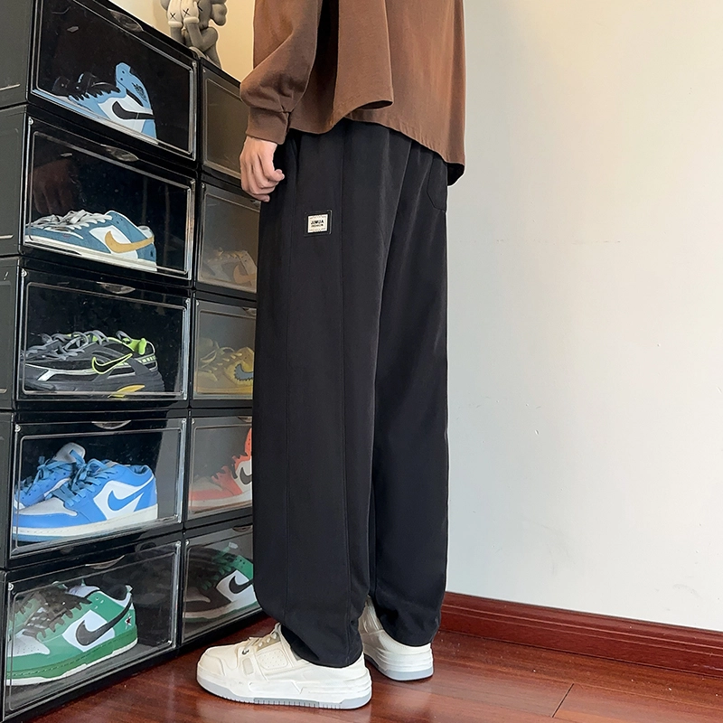 左岸 青少年港风时尚帅气潮流贴片字母绣花宽松直筒长裤柔软舒适轻便垂感春秋季休闲裤 男款