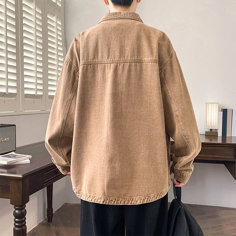 左岸 春秋季美式复古做旧水洗时尚潮流百搭开衫上衣休闲宽松舒适潮牌牛仔外套工装风夹克 男款