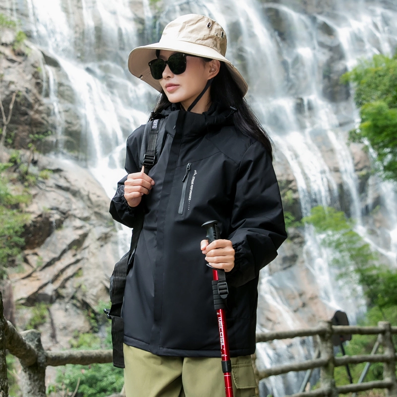 左岸 时尚拼色防风防水连帽可拆卸运动休闲徒步工装登山服简约户外机能恒温蓄热宽松舒适轻便百搭耐用石墨烯保暖加厚夹克外套棉服 女款