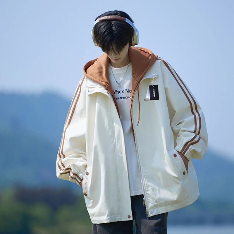 左岸 假两件外套男春秋季防风保暖上衣潮流宽松休闲衣服青少年户外大码夹克 男款