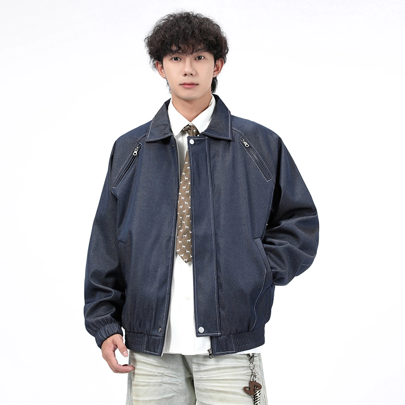 左岸 春秋季青少年港风潮牌百搭开衫上衣加肥加大码休闲宽松舒适翻领夹克牛仔外套 男款