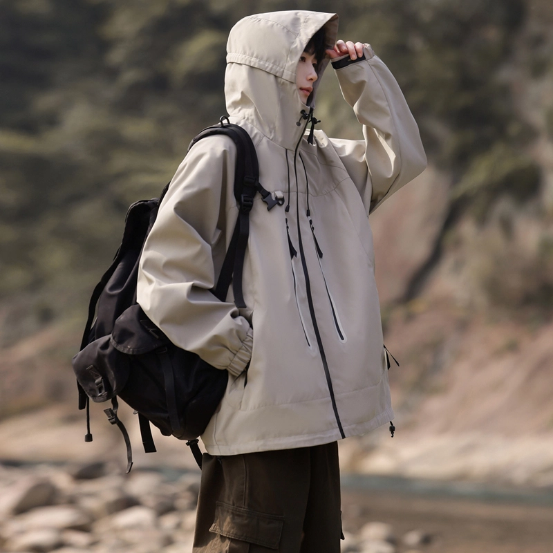 左岸 美式潮牌百搭开衫带帽工装上衣宽松休闲舒适山系户外防水防风冲锋外套夹克 男款