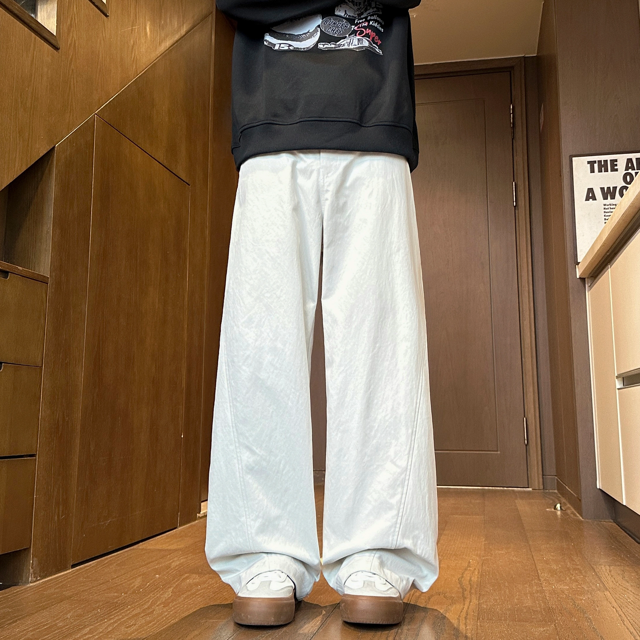 左岸 美式高街潮流百搭纯色宽松显瘦直筒长裤柔软舒适轻便透气阔腿裤春秋季休闲裤 男款