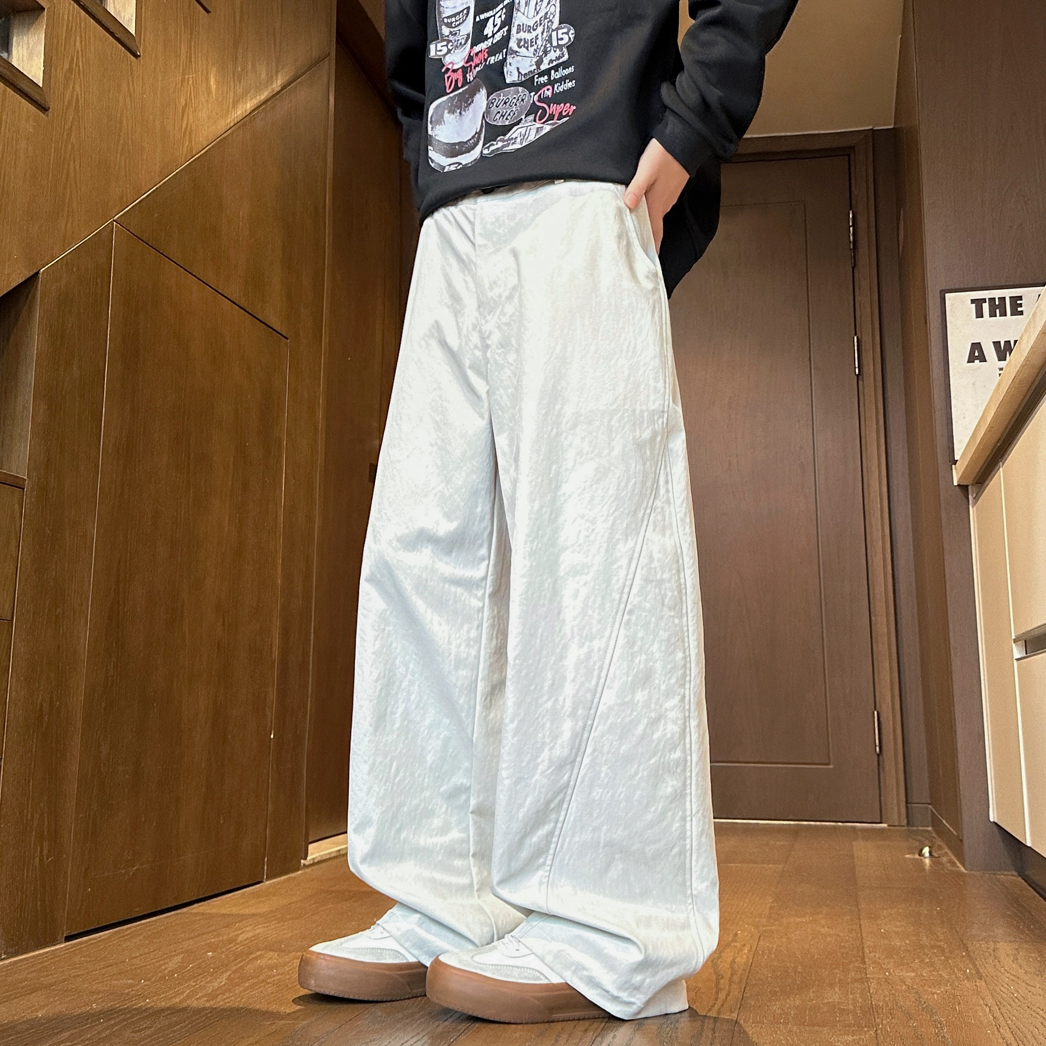 左岸 美式高街潮流百搭纯色宽松显瘦直筒长裤柔软舒适轻便透气阔腿裤春秋季休闲裤 男款
