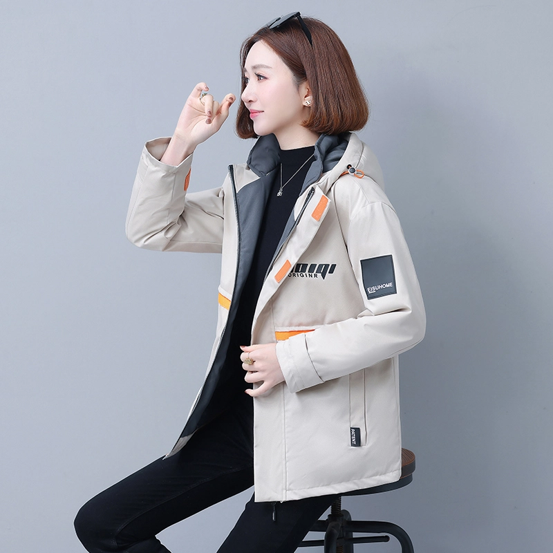 左岸 美式高街时尚潮流拼接设计字母印花韩系面包服棉衣防风抗寒保暖加厚机能工装外套运动休闲御寒厚实暖和棉袄炸街连帽派克棉服 女款