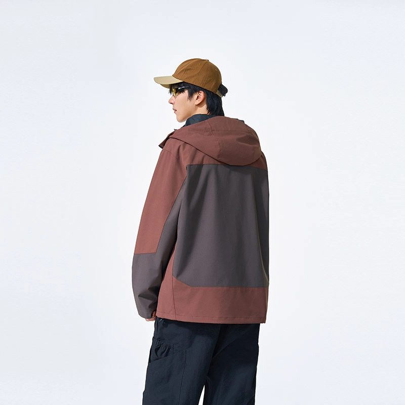 左岸 【机能风】男款工装拼色冲锋衣美式连帽保暖登山服防风防水单冲透气夹克 男女同款
