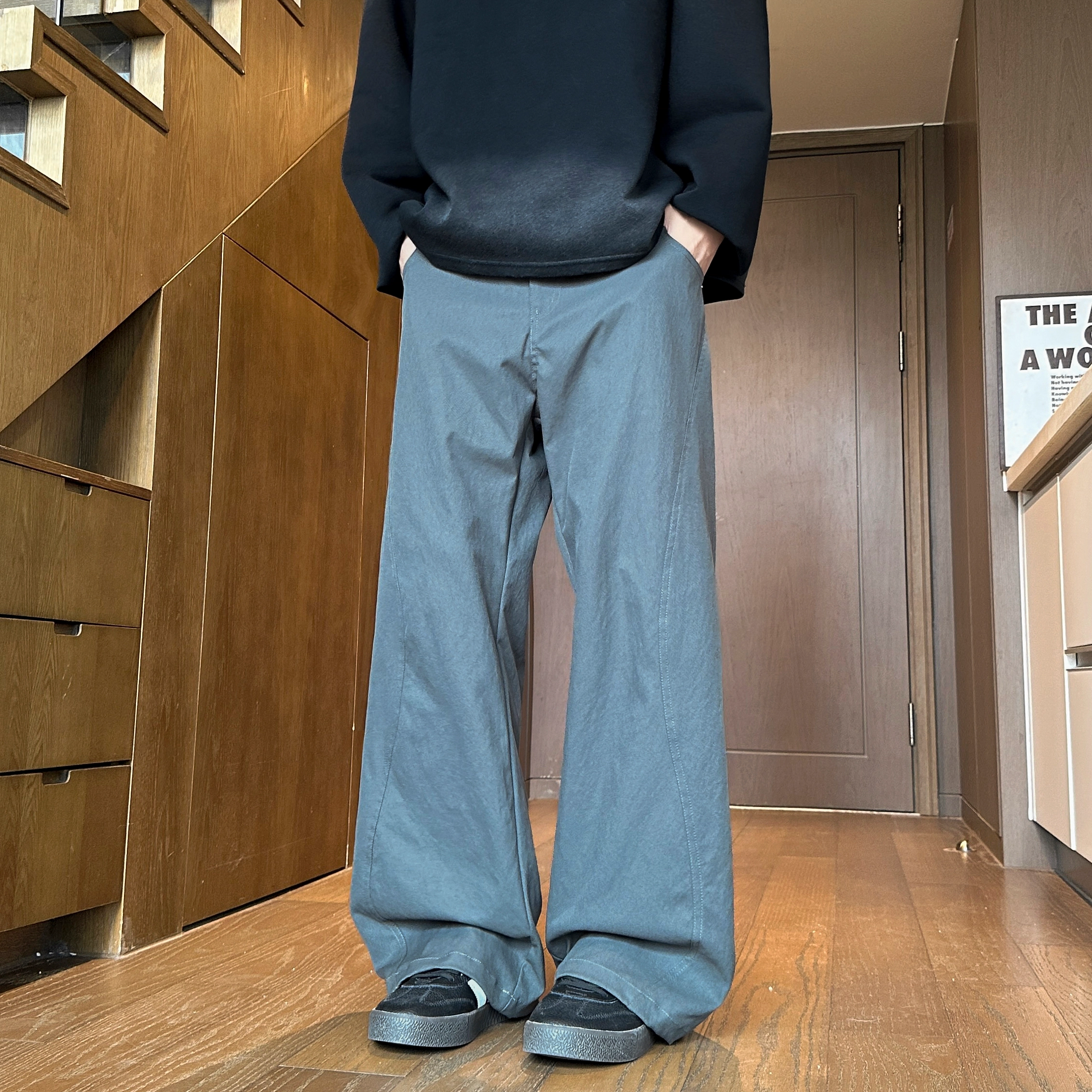 左岸 美式高街潮流百搭纯色宽松直筒长裤柔软舒适轻便透气显瘦阔腿裤春秋季休闲裤 男款