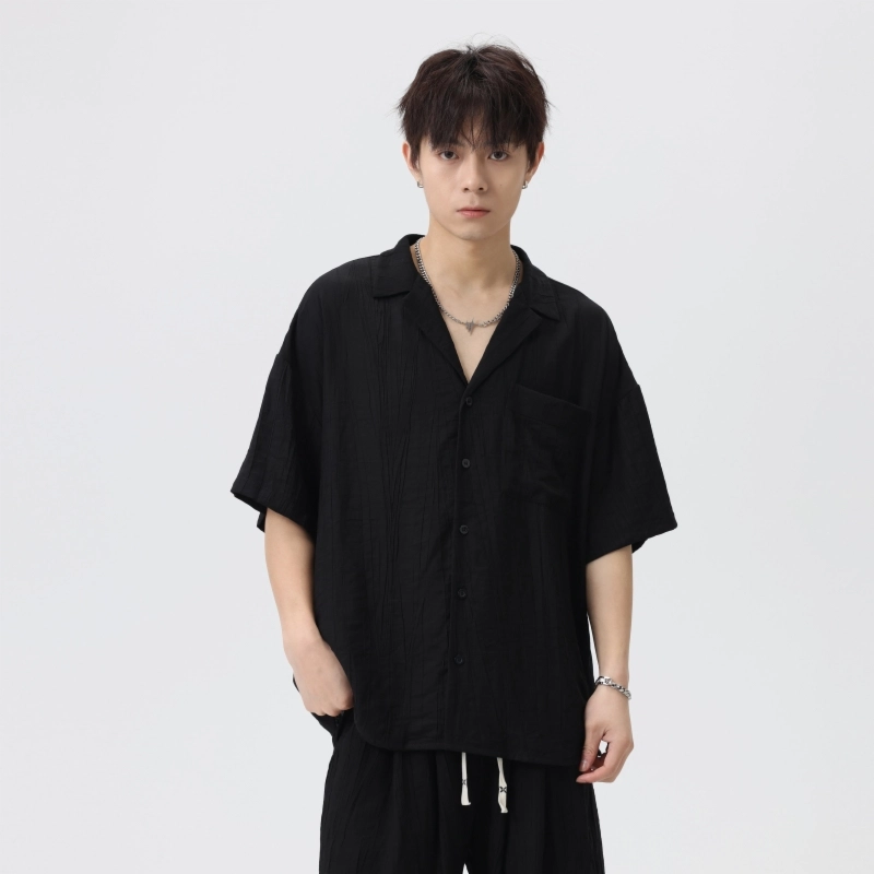 左岸 夏季男高级感衬衣轻熟韩系休闲度假风短袖宽松上衣衬衫 男款