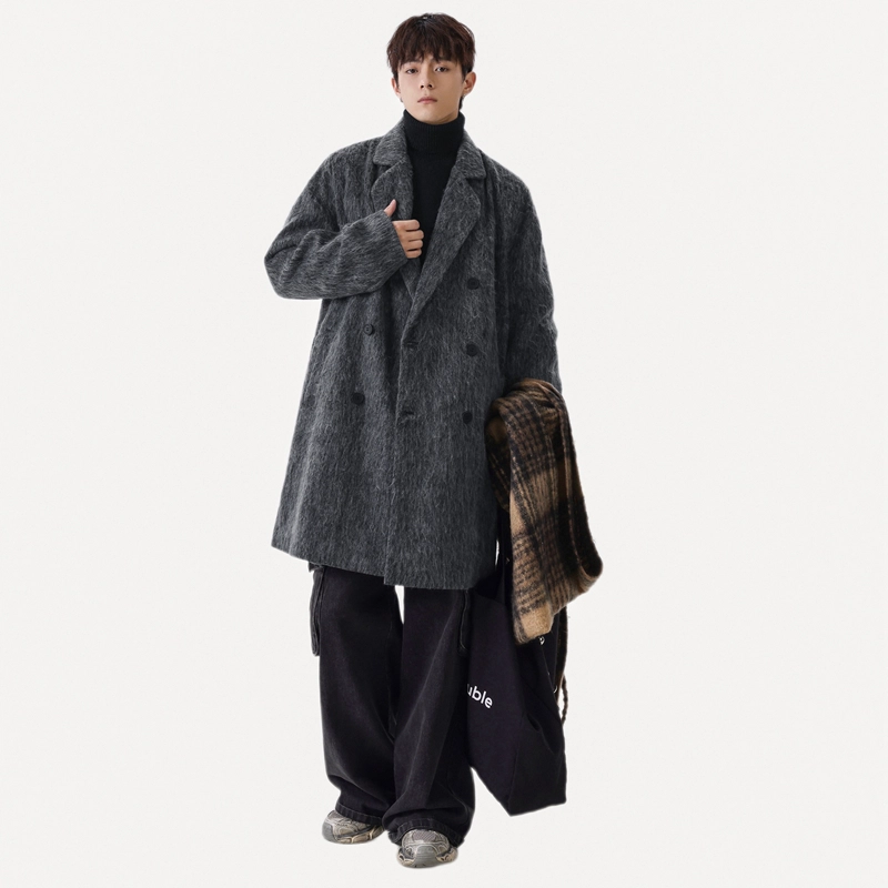 左岸 英伦风复古高级感潮流古巴领中长款外套秋季加厚双排扣毛呢上衣冬季防风保暖呢子大衣 男款