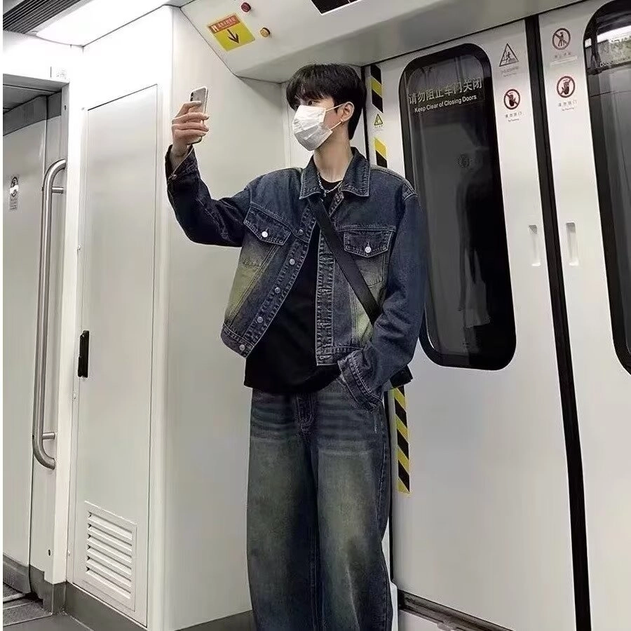 左岸 美式复古潮流个性时尚简约青少年小众学院风设计翻领宽松痞帅酷潮休闲高街百搭港风潮牌牛仔外套 男女同款