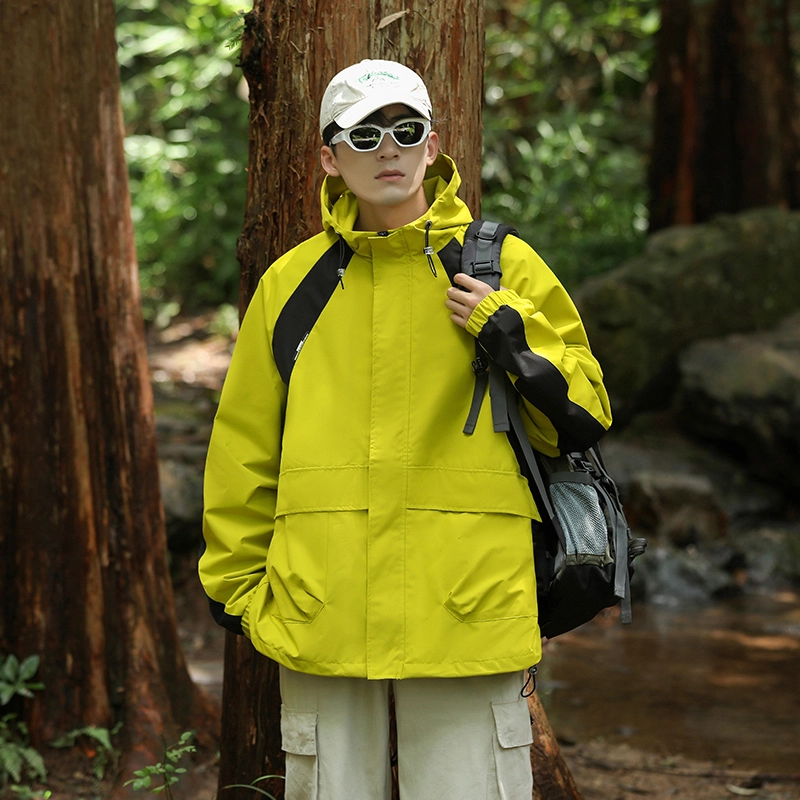 左岸 美式潮牌百搭撞色拼接带帽开衫上衣宽松休闲舒适山系户外防风工装风冲锋外套夹克 男款