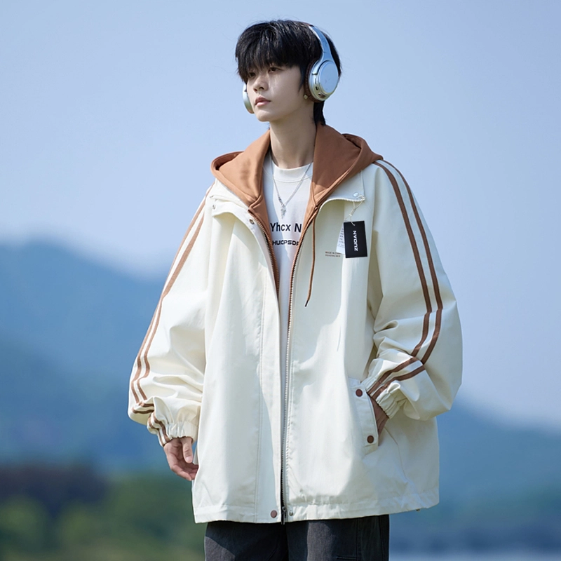 左岸 假两件外套男春秋季防风保暖上衣潮流宽松休闲衣服青少年户外大码夹克 男款