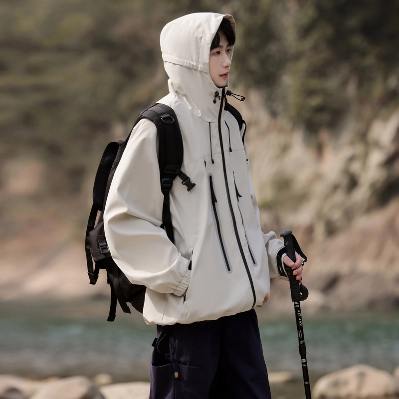 左岸 美式潮牌百搭开衫带帽工装上衣宽松休闲舒适山系户外防水防风冲锋外套夹克 男款