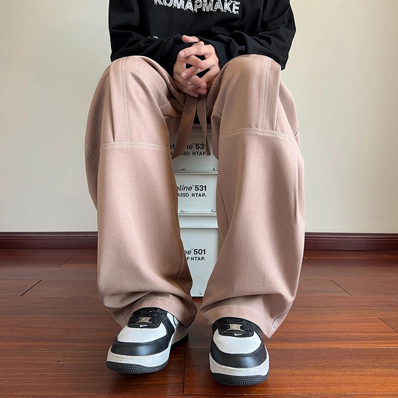 左岸 春秋季青少年港风潮流宽松加肥加大码直筒垂感长裤休闲显高显瘦阔腿裤牛仔裤 男款