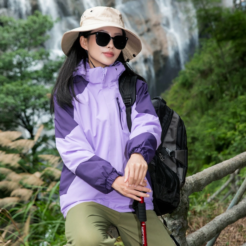 左岸 时尚拼色防风防水连帽可拆卸运动休闲徒步工装登山服简约户外机能恒温蓄热宽松舒适轻便百搭耐用石墨烯保暖加厚夹克外套棉服 女款