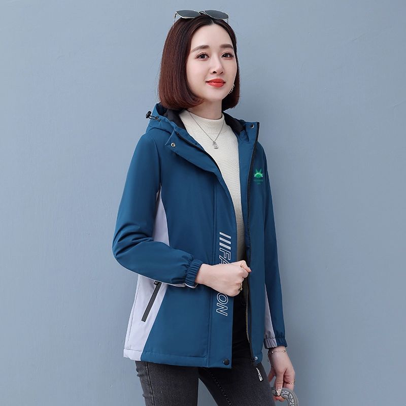 左岸 休闲简约连帽撞色拼接设计防风防水保暖舒适宽松显瘦轻便透气柔软面料百搭时尚上衣外套夹克 女款