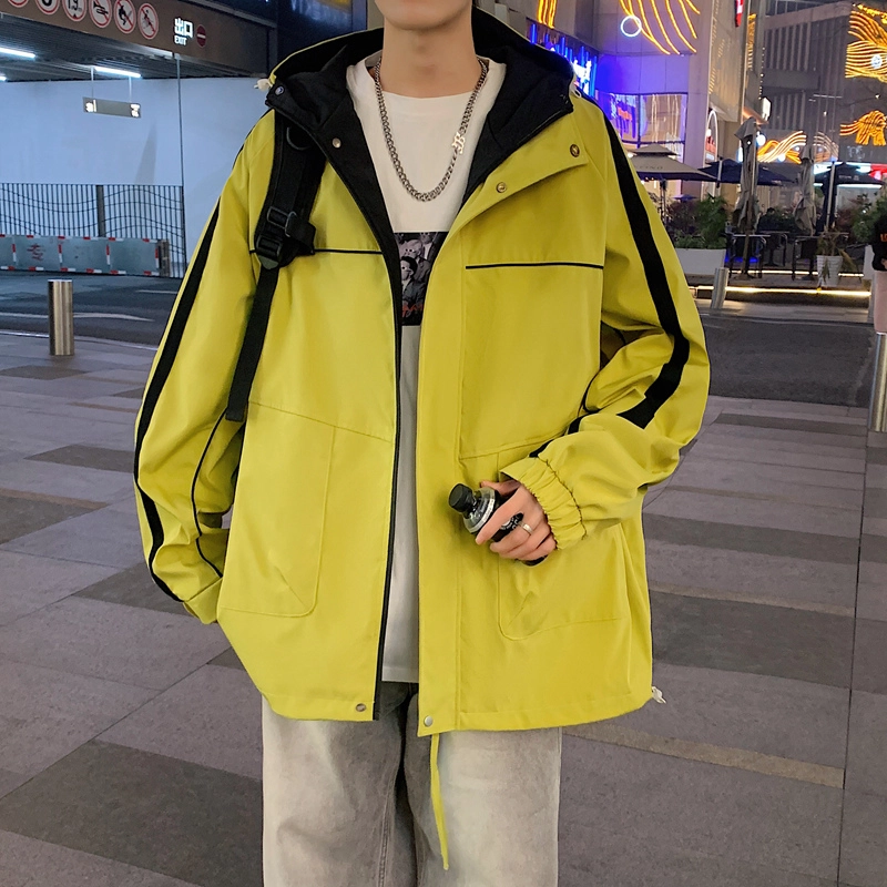 左岸 春秋季百搭设计感撞色拼接连帽潮流上衣宽松休闲舒适防风外套夹克 男款