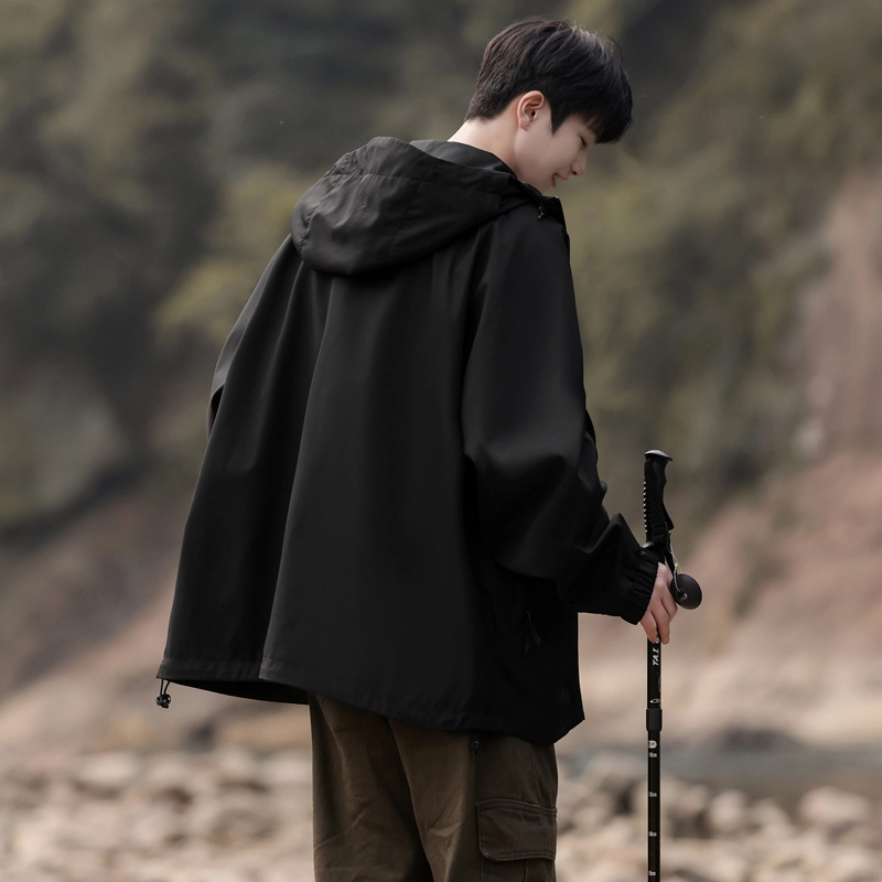 左岸 美式潮牌百搭开衫带帽工装上衣宽松休闲舒适山系户外防水防风冲锋外套夹克 男款