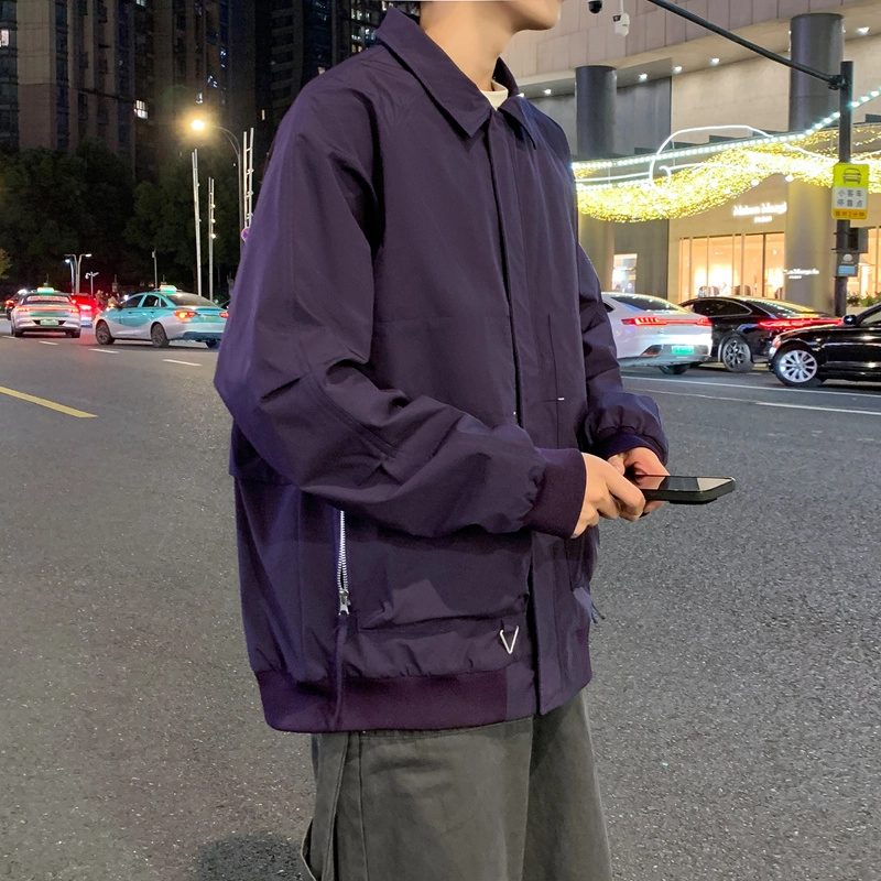 左岸 港风时尚潮牌百搭纯色开衫翻领上衣休闲宽松舒适春秋季防风外套夹克 男款