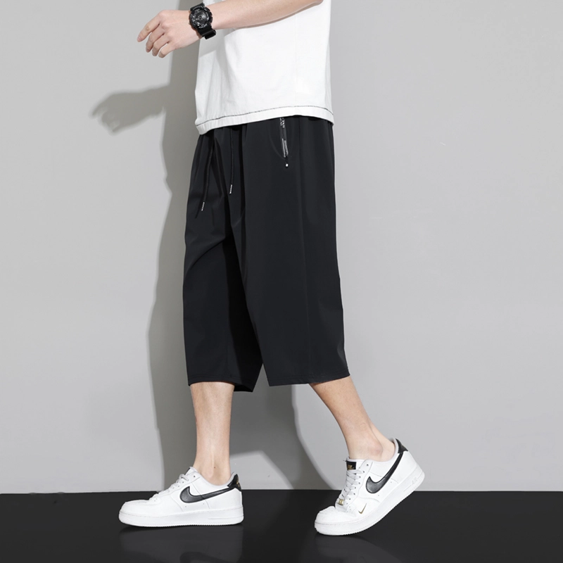 左岸 夏季薄款裤男冰感吸湿排汗透气七分裤子男直筒运动冰丝裤男士轻薄宽松速干裤男拉链裤纯色裤男休闲短裤 男款