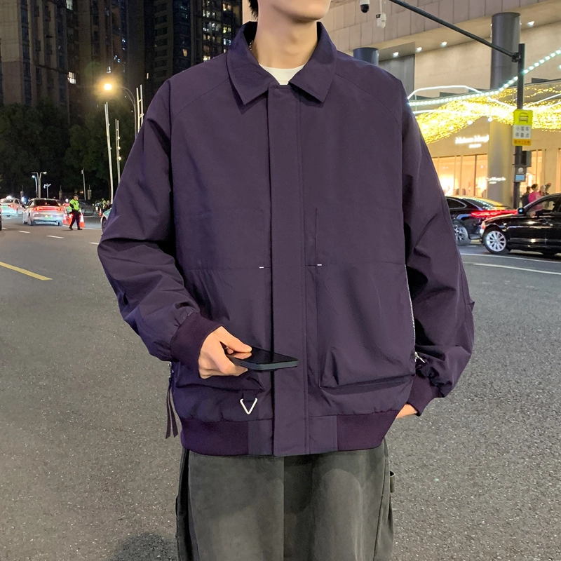 左岸 港风时尚潮牌百搭纯色开衫翻领上衣休闲宽松舒适春秋季防风外套夹克 男款