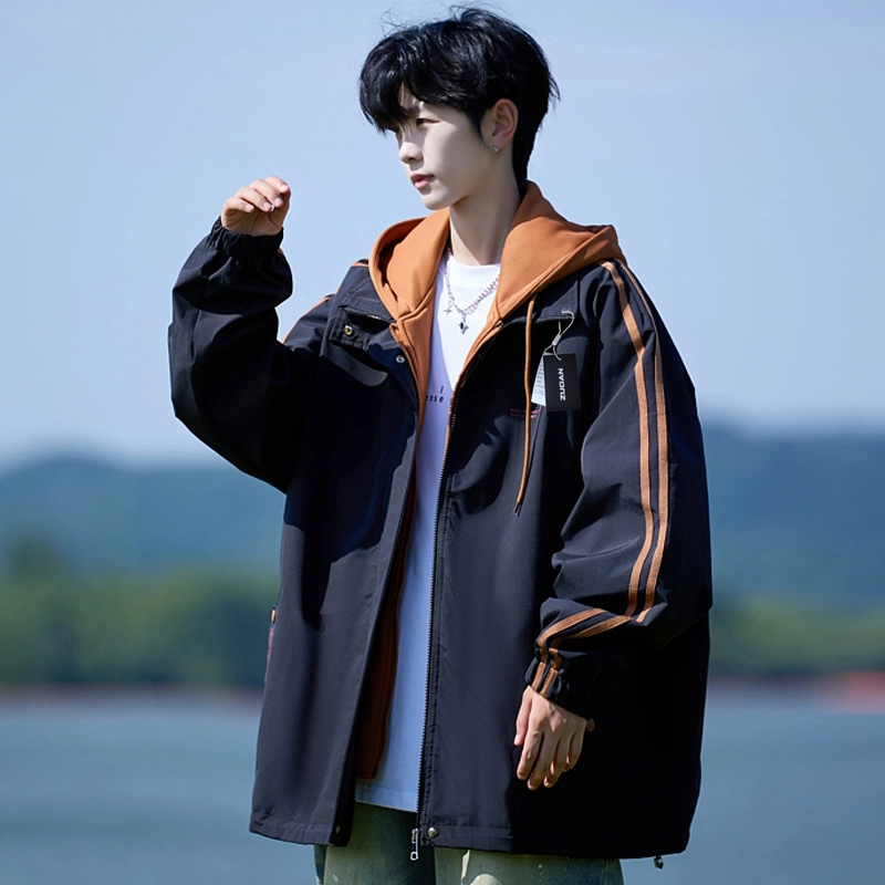 左岸 假两件外套男春秋季防风保暖上衣潮流宽松休闲衣服青少年户外大码夹克 男款