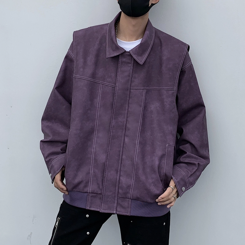 左岸 美式高街复古时尚潮牌百搭扎染印花拉链开衫翻领上衣休闲宽松舒适春秋季防风夹克外套皮衣 男款