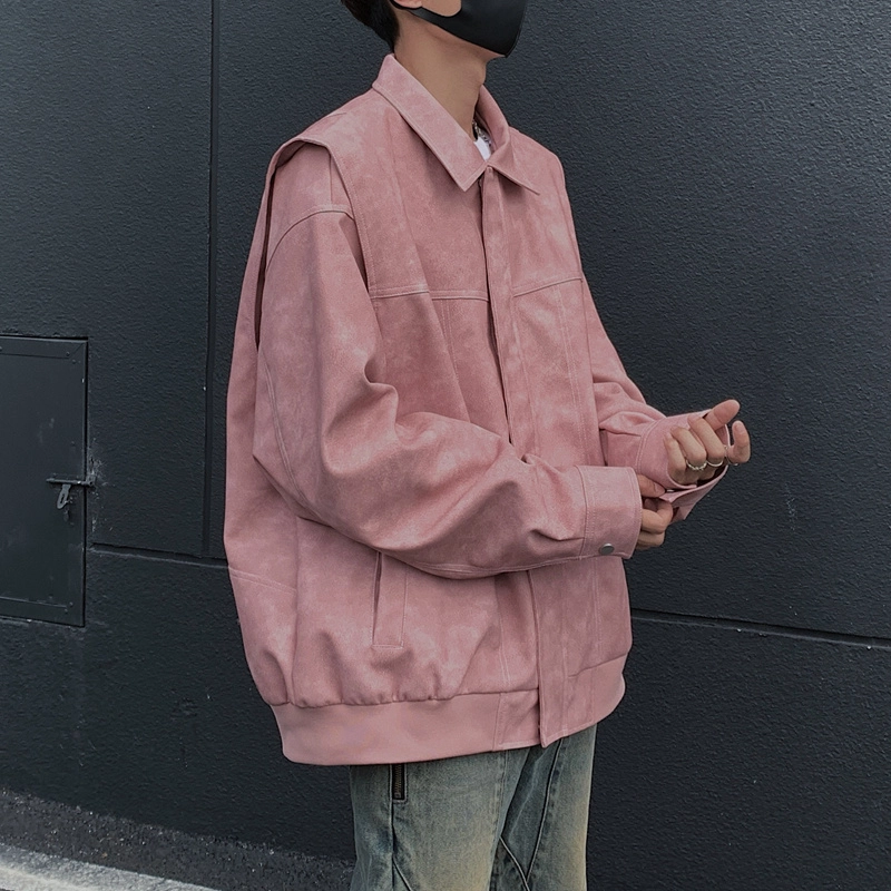 左岸 美式高街复古时尚潮牌百搭扎染印花拉链开衫翻领上衣休闲宽松舒适春秋季防风夹克外套皮衣 男款