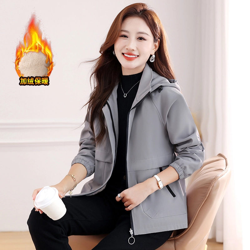 左岸 山系徒步登山服加厚防风恒温保暖防寒耐磨工装上衣简约运动休闲时尚潮流纯色百搭经典开衫插肩袖软壳衣立领连帽夹克绒感外套 女款