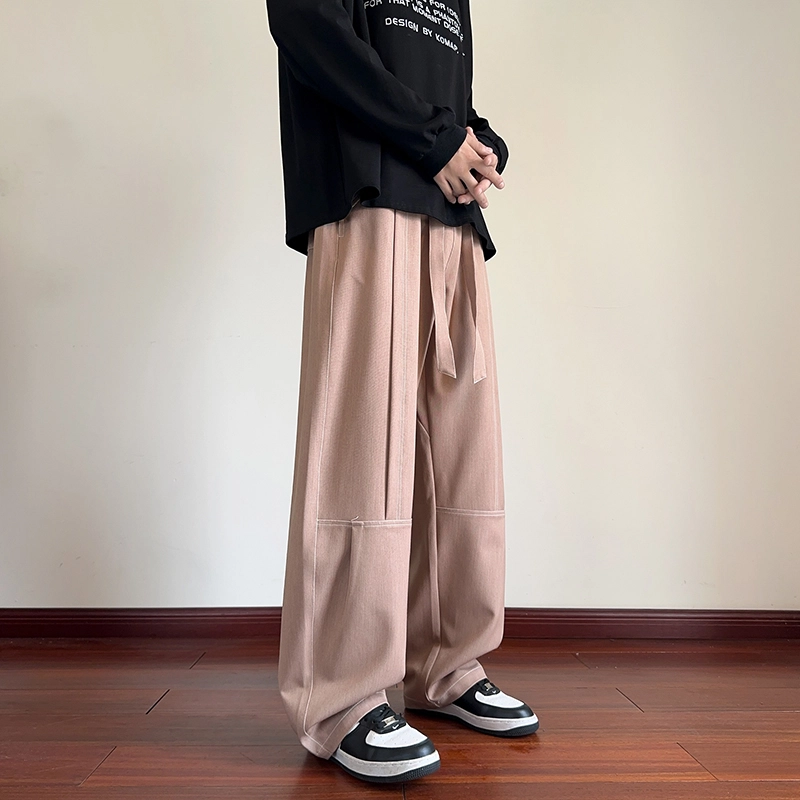 左岸 春秋季青少年港风潮流宽松加肥加大码直筒垂感长裤休闲显高显瘦阔腿裤牛仔裤 男款