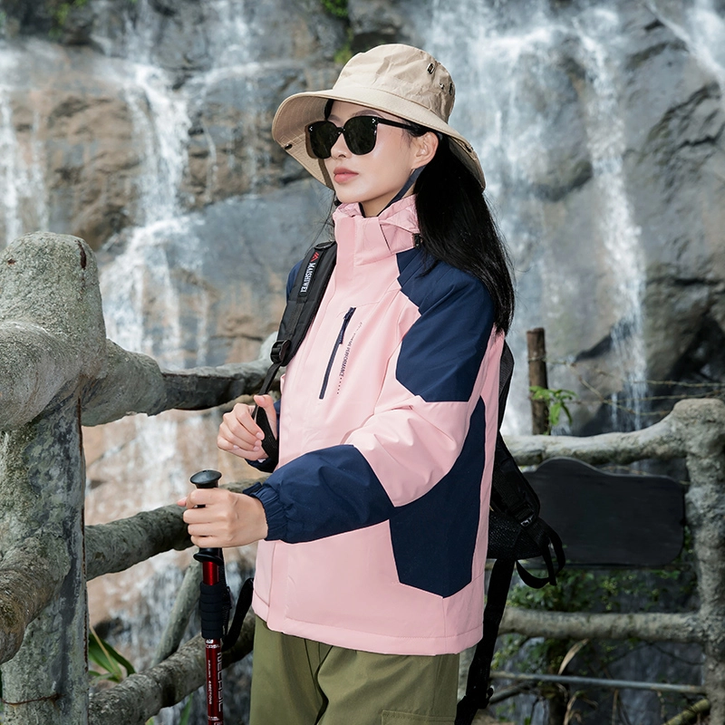 左岸 时尚拼色防风防水连帽可拆卸运动休闲徒步工装登山服简约户外机能恒温蓄热宽松舒适轻便百搭耐用石墨烯保暖加厚夹克外套棉服 女款