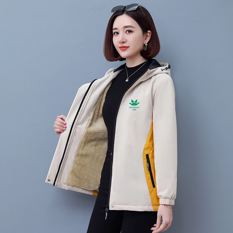 左岸 休闲简约连帽撞色拼接设计防风防水保暖舒适宽松显瘦轻便透气柔软面料百搭时尚上衣外套夹克 女款