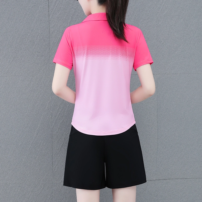 左岸 拼色合身适中翻领短袖休闲套装 女款