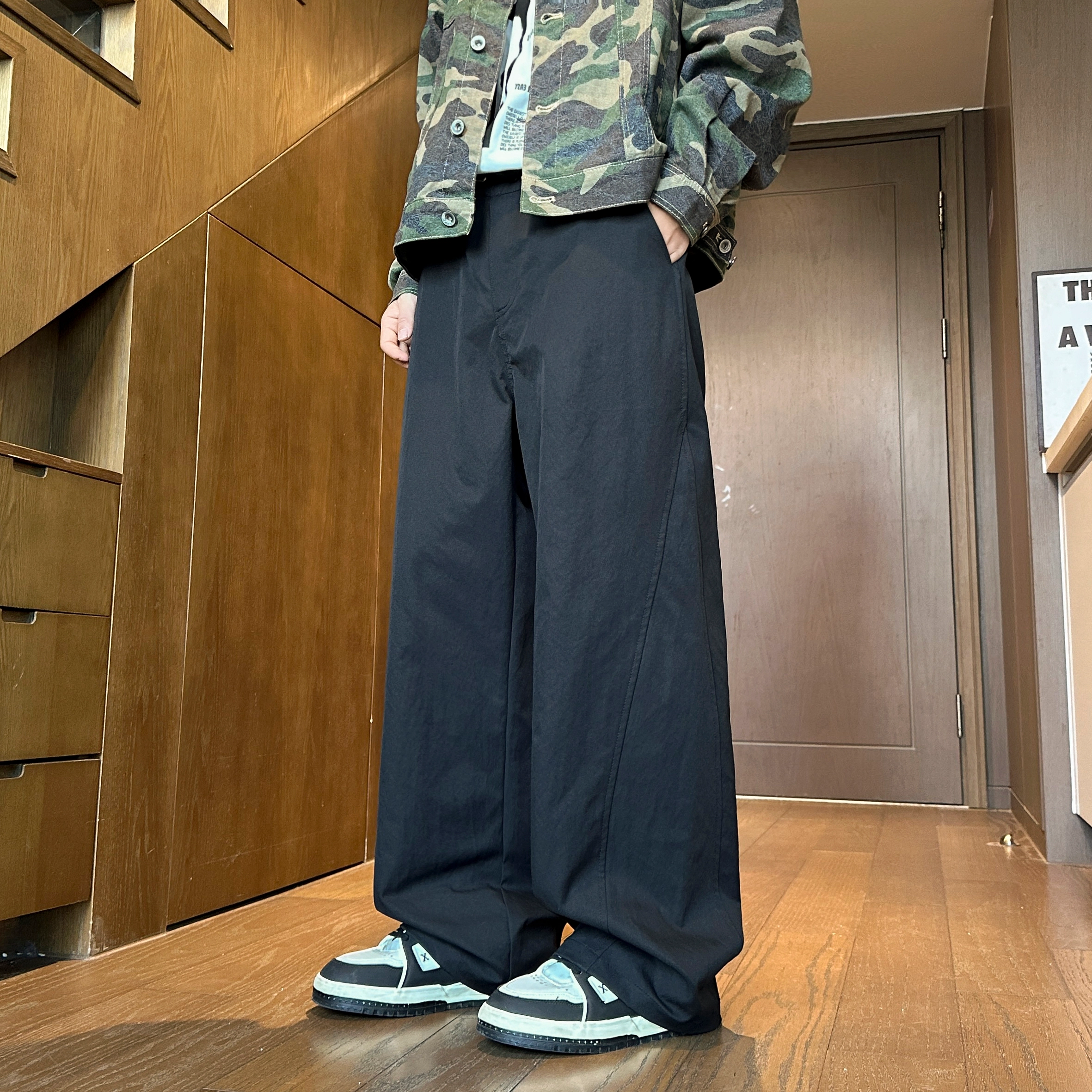 左岸 美式高街潮流百搭纯色宽松显瘦直筒长裤柔软舒适轻便透气阔腿裤春秋季休闲裤 男款