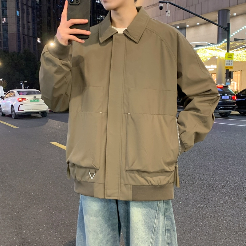 左岸 港风时尚潮牌百搭纯色开衫翻领上衣休闲宽松舒适春秋季防风外套夹克 男款