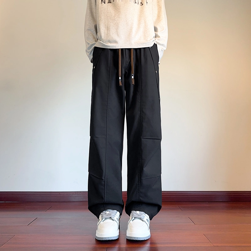 左岸 青少年美式复古高街铆钉褶皱潮流帅气长裤宽松直筒阔腿裤柔软舒适轻便春秋季休闲裤 男款