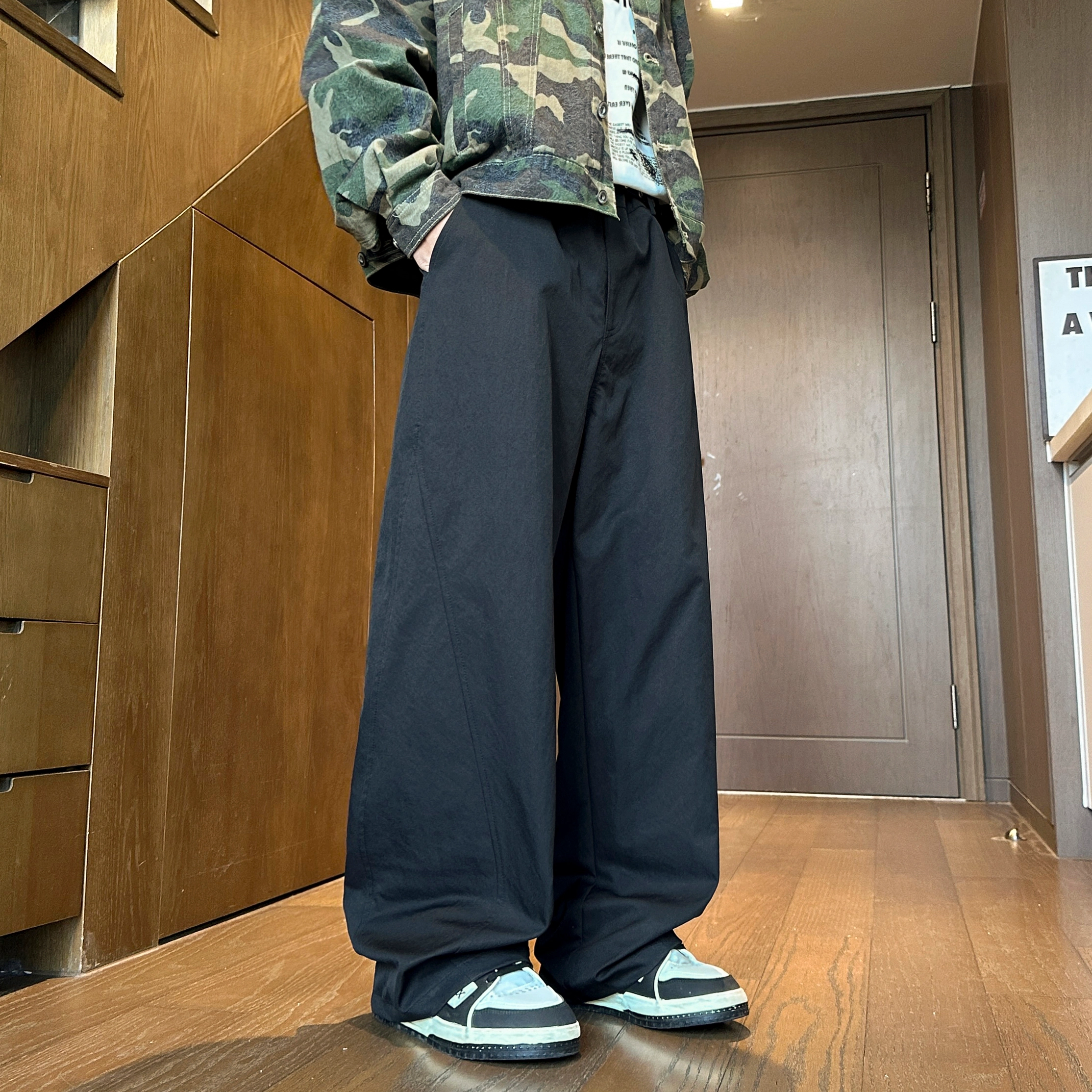左岸 美式高街潮流百搭纯色宽松显瘦直筒长裤柔软舒适轻便透气阔腿裤春秋季休闲裤 男款