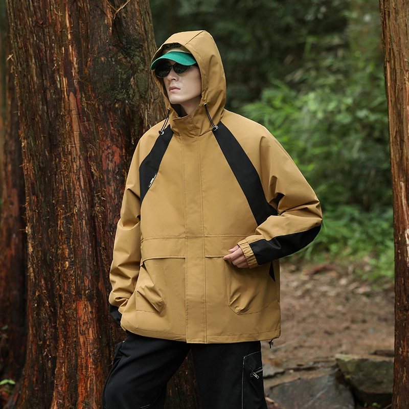 左岸 美式潮牌百搭撞色拼接带帽开衫上衣宽松休闲舒适山系户外防风工装风冲锋外套夹克 男款