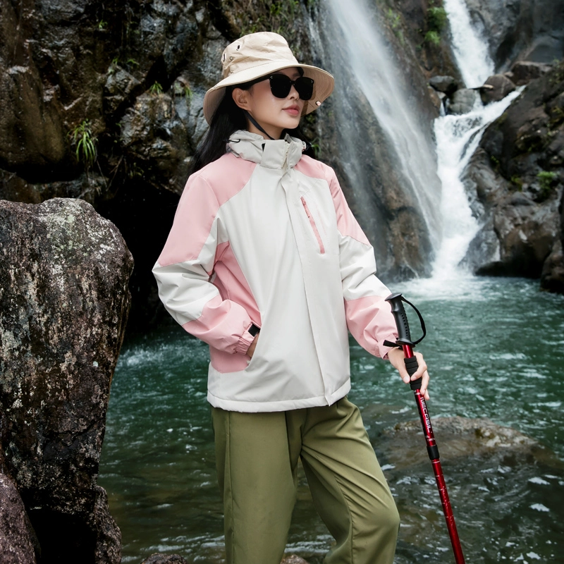 左岸 时尚拼色防风防水连帽可拆卸运动休闲徒步工装登山服简约户外机能恒温蓄热宽松舒适轻便百搭耐用石墨烯保暖加厚夹克外套棉服 女款